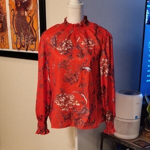 Red Long Sleeve Blouse Floral